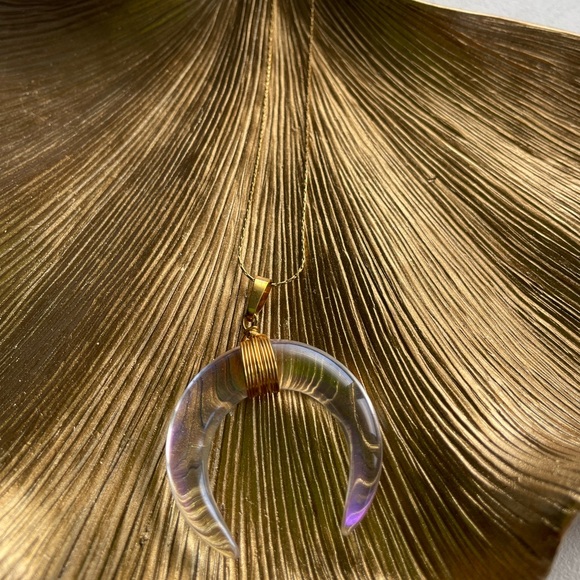 Elegant Gold and Iridescent Crescent Necklace - Picture 3 of 3